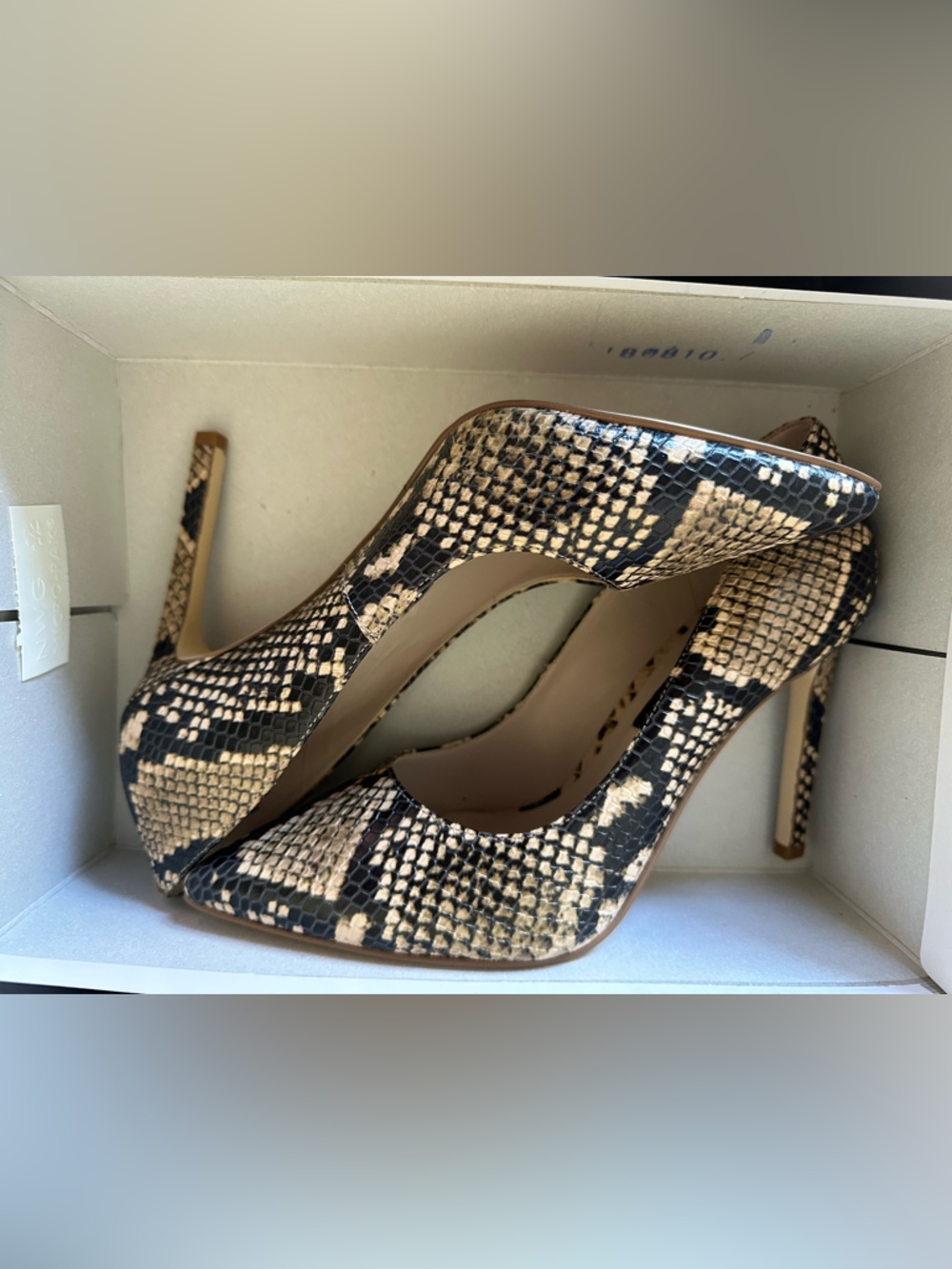 Nine West Tatiana Snake-Print High Heel Pumps in Black & Cream